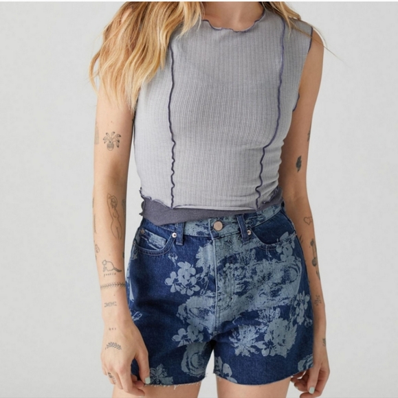 BDG Pants - BDG A-Line High Waist Surfer Blue Floral Print Denim Shorts Women's Size 29